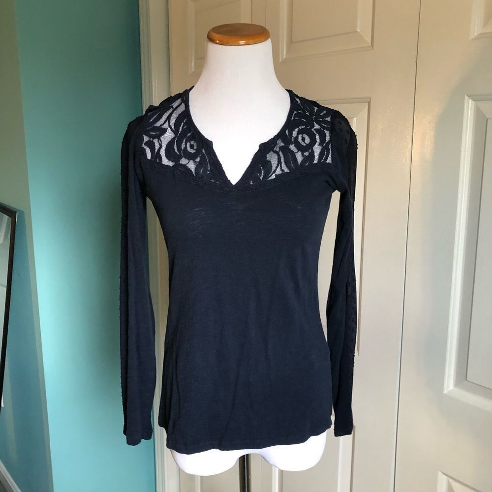 Lucky Brand Blue Lace Long Sleeve Top